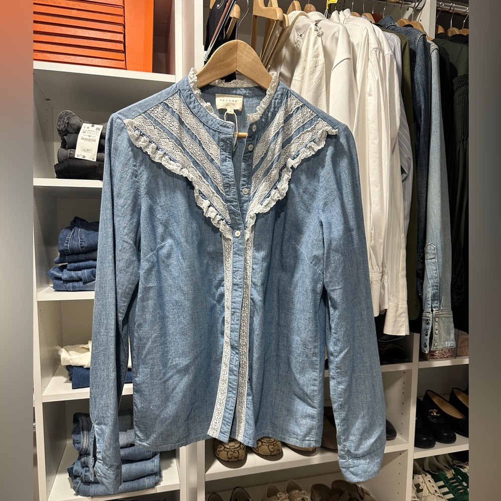 Sezane ruffle button down shirt size 38